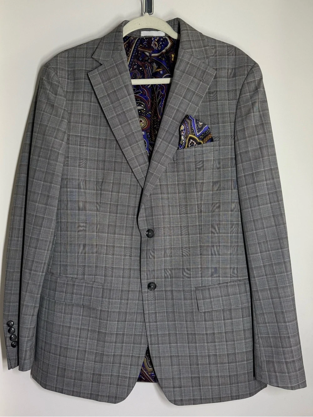 Tallia Gray Windowpane Men's Blazer with Paisley Lining